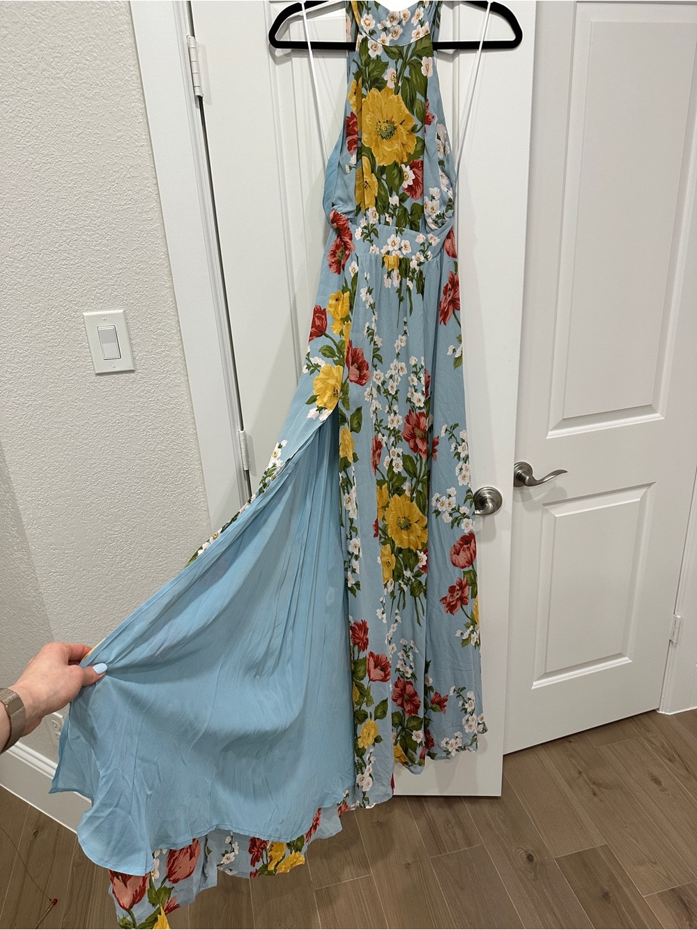 Reformation Sky Blue Floral Halter Maxi Dress